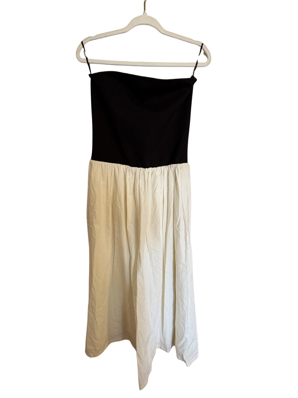 Strapless Black and Cream Midi Dress